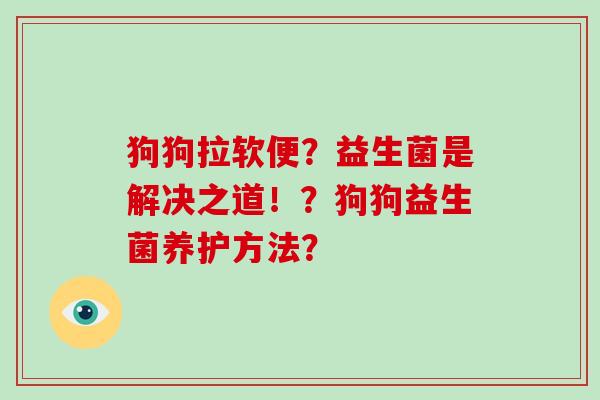 狗狗拉软便？益生菌是解决之道！？狗狗益生菌养护方法？