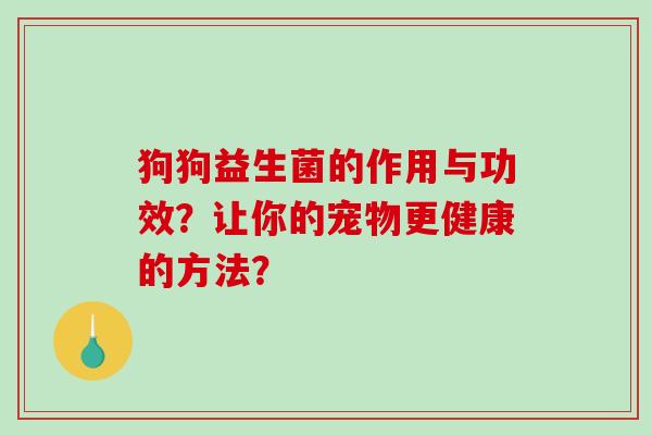 狗狗益生菌的作用与功效？让你的宠物更健康的方法？