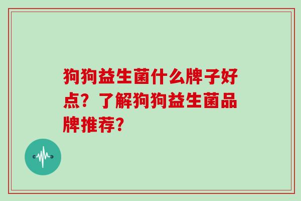 狗狗益生菌什么牌子好点？了解狗狗益生菌品牌推荐？