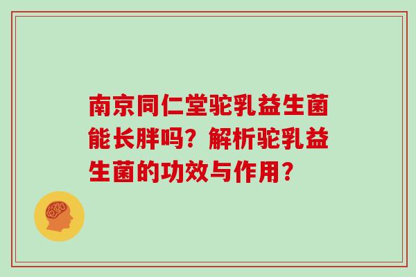 南京同仁堂驼乳益生菌能长胖吗？解析驼乳益生菌的功效与作用？