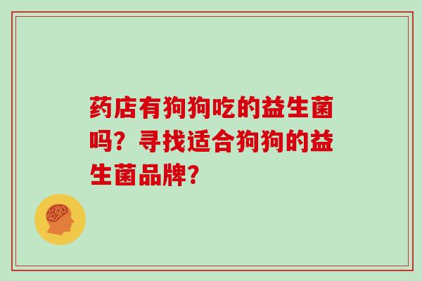 药店有狗狗吃的益生菌吗？寻找适合狗狗的益生菌品牌？