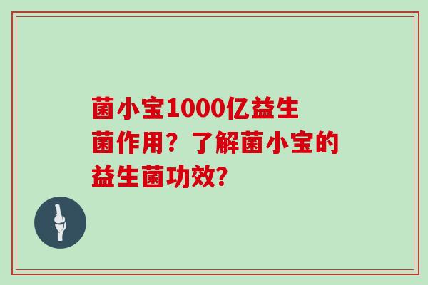 菌小宝1000亿益生菌作用？了解菌小宝的益生菌功效？