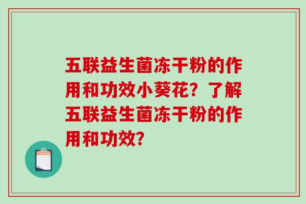 五联益生菌冻干粉的作用和功效小葵花？了解五联益生菌冻干粉的作用和功效？