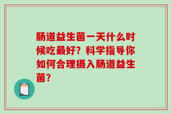 肠道益生菌一天什么时候吃好？科学指导你如何合理摄入肠道益生菌？