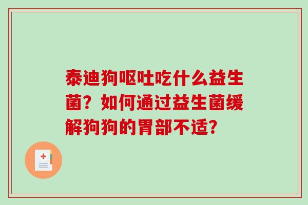 泰迪狗呕吐吃什么益生菌？如何通过益生菌缓解狗狗的胃部不适？