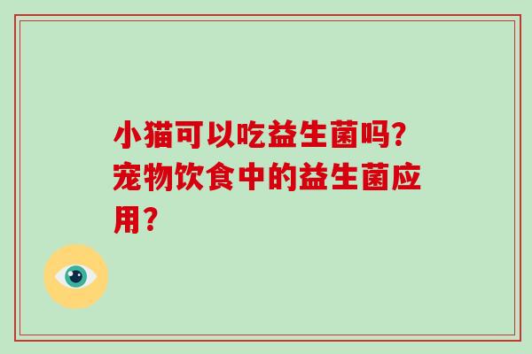 小猫可以吃益生菌吗？宠物饮食中的益生菌应用？