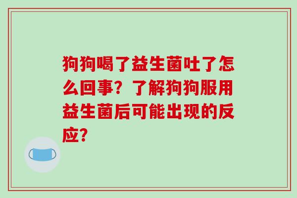 狗狗喝了益生菌吐了怎么回事？了解狗狗服用益生菌后可能出现的反应？