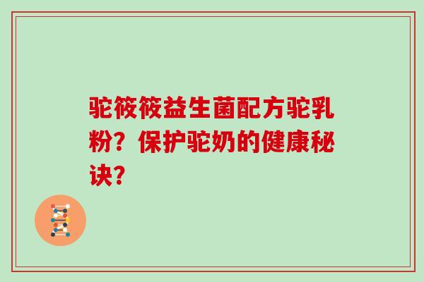 驼筱筱益生菌配方驼乳粉?保护驼奶的健康秘诀? 驼筱筱益生菌配方驼乳粉?保护驼奶的健康秘诀?