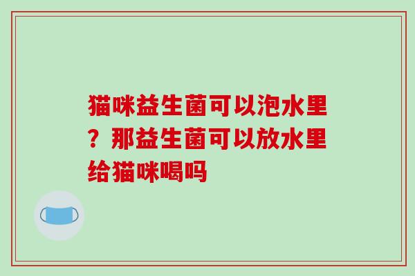 猫咪益生菌可以泡水里？那益生菌可以放水里给猫咪喝吗