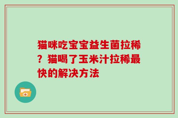 猫咪吃宝宝益生菌拉稀？猫喝了玉米汁拉稀快的解决方法