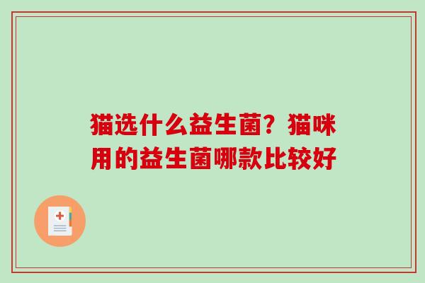 猫选什么益生菌？猫咪用的益生菌哪款比较好