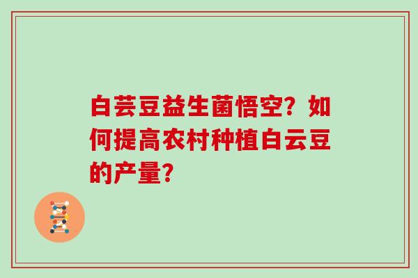 白芸豆益生菌悟空？如何提高农村种植白云豆的产量？