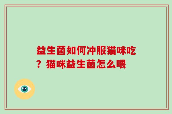 益生菌如何冲服猫咪吃？猫咪益生菌怎么喂