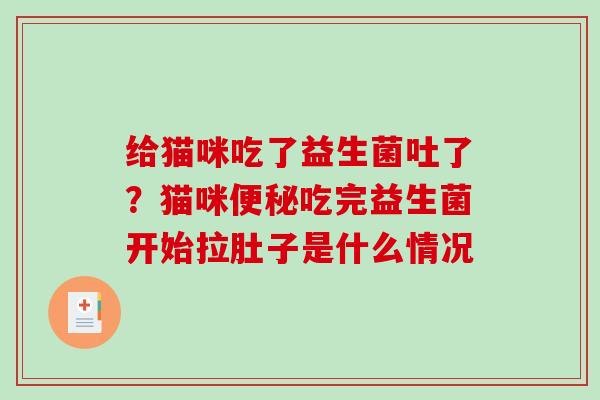 给猫咪吃了益生菌吐了？猫咪便秘吃完益生菌开始拉肚子是什么情况