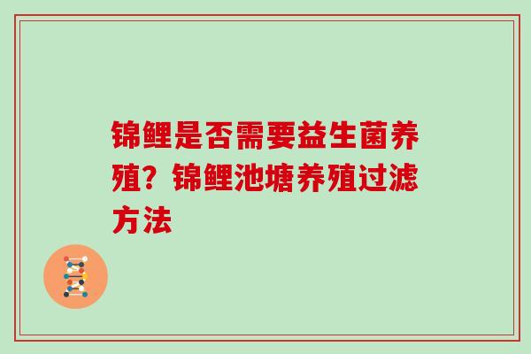 锦鲤是否需要益生菌养殖？锦鲤池塘养殖过滤方法