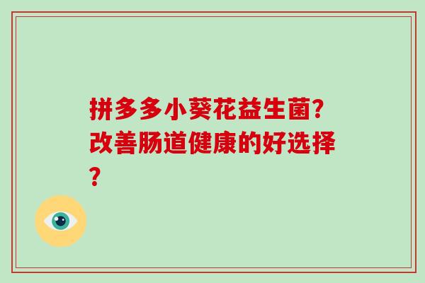 拼多多小葵花益生菌？改善肠道健康的好选择？