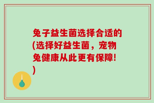 兔子益生菌选择合适的(选择好益生菌，宠物兔健康从此更有保障!)
