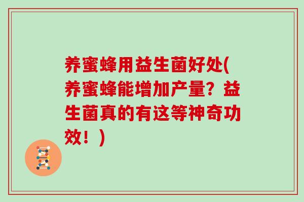 养蜜蜂用益生菌好处(养蜜蜂能增加产量？益生菌真的有这等神奇功效！)
