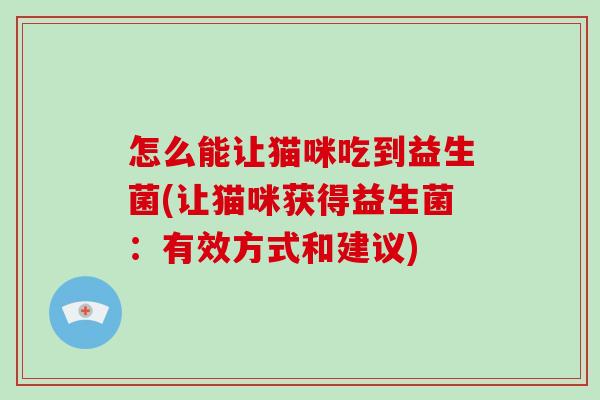 怎么能让猫咪吃到益生菌(让猫咪获得益生菌:有效方式和建议) 怎么能让猫咪吃到益生菌(让猫咪获得益生菌:有效方式和建议)