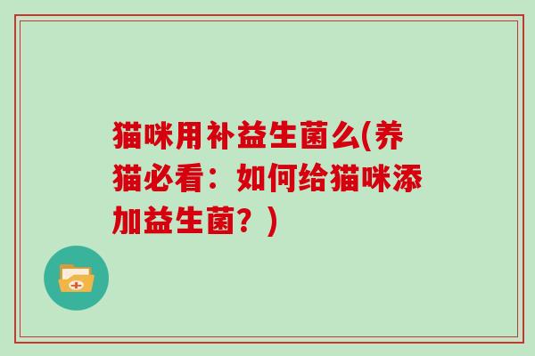 猫咪用补益生菌么(养猫必看：如何给猫咪添加益生菌？)