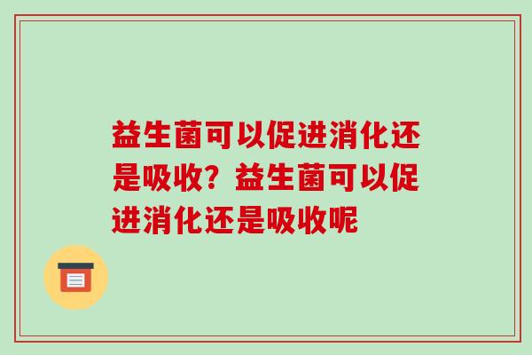 益生菌可以促进消化还是吸收？益生菌可以促进消化还是吸收呢