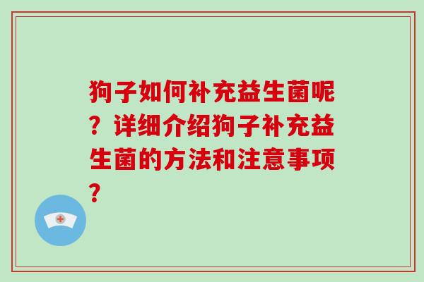 狗子如何补充益生菌呢?详细介绍狗子补充益生菌的方法和注意事项? 狗子如何补充益生菌呢?详细介绍狗子补充益生菌的方法和注意事项?