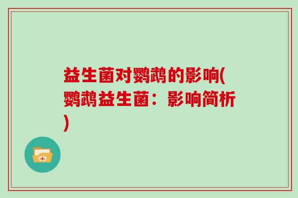 益生菌对鹦鹉的影响(鹦鹉益生菌：影响简析)