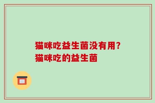 猫咪吃益生菌没有用？猫咪吃的益生菌