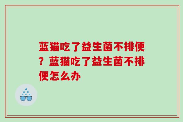 蓝猫吃了益生菌不排便？蓝猫吃了益生菌不排便怎么办
