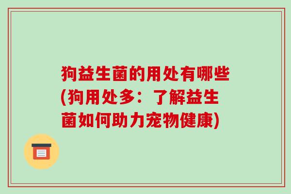 狗益生菌的用处有哪些(狗用处多：了解益生菌如何助力宠物健康)