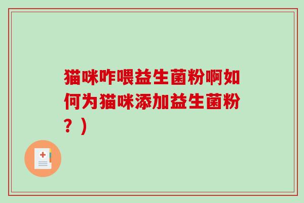 猫咪咋喂益生菌粉啊如何为猫咪添加益生菌粉？)