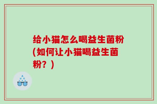 给小猫怎么喝益生菌粉(如何让小猫喝益生菌粉？)