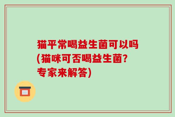 猫平常喝益生菌可以吗(猫咪可否喝益生菌？专家来解答)