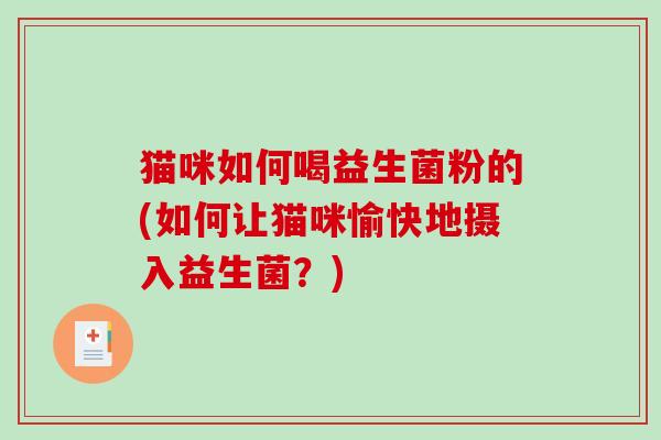 猫咪如何喝益生菌粉的(如何让猫咪愉快地摄入益生菌？)