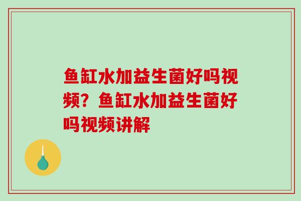 鱼缸水加益生菌好吗视频？鱼缸水加益生菌好吗视频讲解
