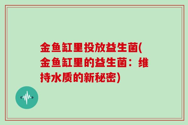 金鱼缸里投放益生菌(金鱼缸里的益生菌：维持水质的新秘密)