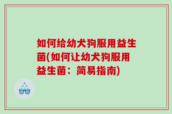 如何给幼犬狗服用益生菌(如何让幼犬狗服用益生菌：简易指南)