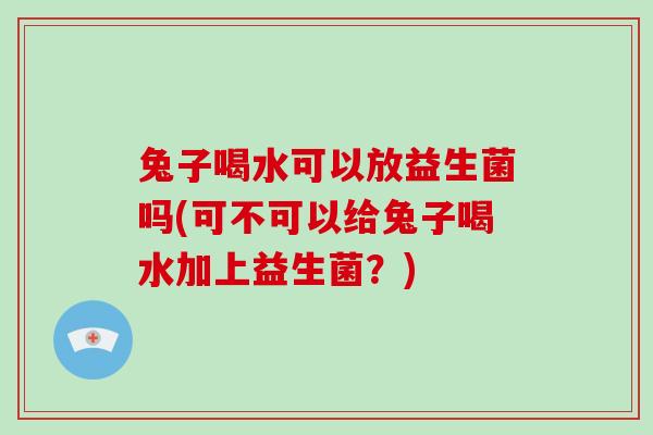 兔子喝水可以放益生菌吗(可不可以给兔子喝水加上益生菌？)