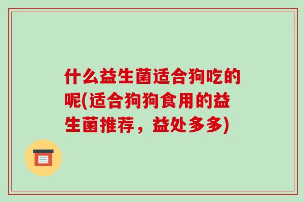 什么益生菌适合狗吃的呢(适合狗狗食用的益生菌推荐,益处多多) 什么益生菌适合狗吃的呢(适合狗狗食用的益生菌推荐,益处多多)