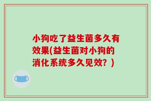 小狗吃了益生菌多久有效果(益生菌对小狗的消化系统多久见效？)