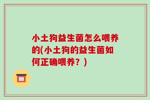 小土狗益生菌怎么喂养的(小土狗的益生菌如何正确喂养？)