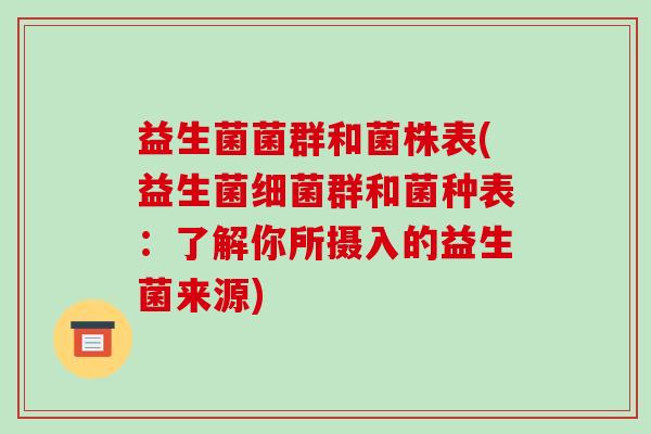 益生菌菌群和菌株表(益生菌细菌群和菌种表：了解你所摄入的益生菌来源)