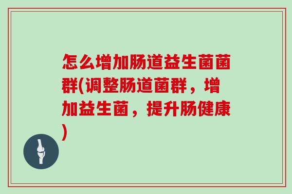 怎么增加肠道益生菌菌群(调整肠道菌群，增加益生菌，提升肠健康)
