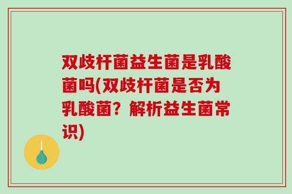 双歧杆菌益生菌是乳酸菌吗(双歧杆菌是否为乳酸菌?解析益生菌常识) 双歧杆菌益生菌是乳酸菌吗(双歧杆菌是否为乳酸菌?解析益生菌常识)