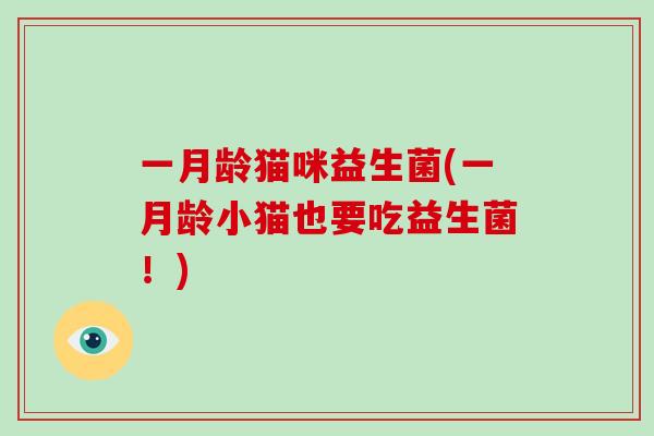 一月龄猫咪益生菌(一月龄小猫也要吃益生菌！)