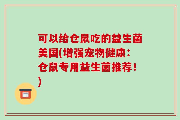 可以给仓鼠吃的益生菌美国(增强宠物健康：仓鼠专用益生菌推荐！)