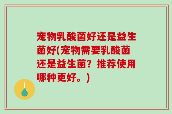 宠物乳酸菌好还是益生菌好(宠物需要乳酸菌还是益生菌？推荐使用哪种更好。)