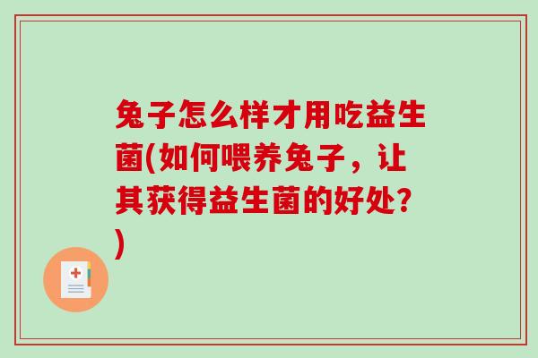 兔子怎么样才用吃益生菌(如何喂养兔子，让其获得益生菌的好处？)