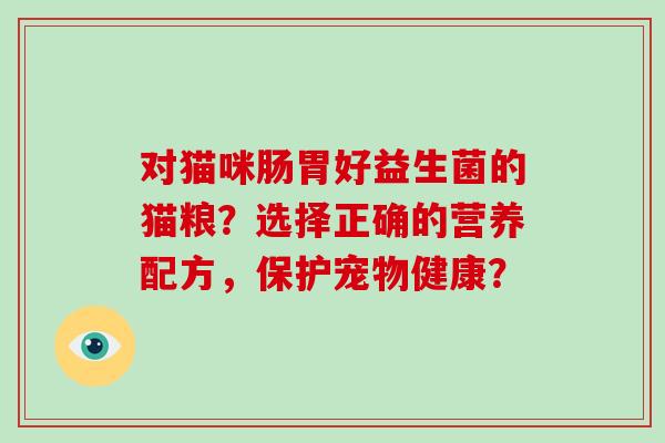 对猫咪肠胃好益生菌的猫粮？选择正确的营养配方，保护宠物健康？