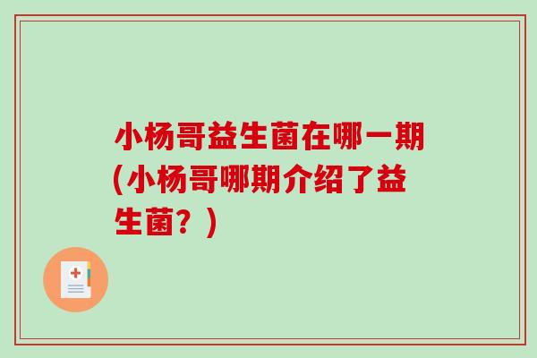 小杨哥益生菌在哪一期(小杨哥哪期介绍了益生菌？)